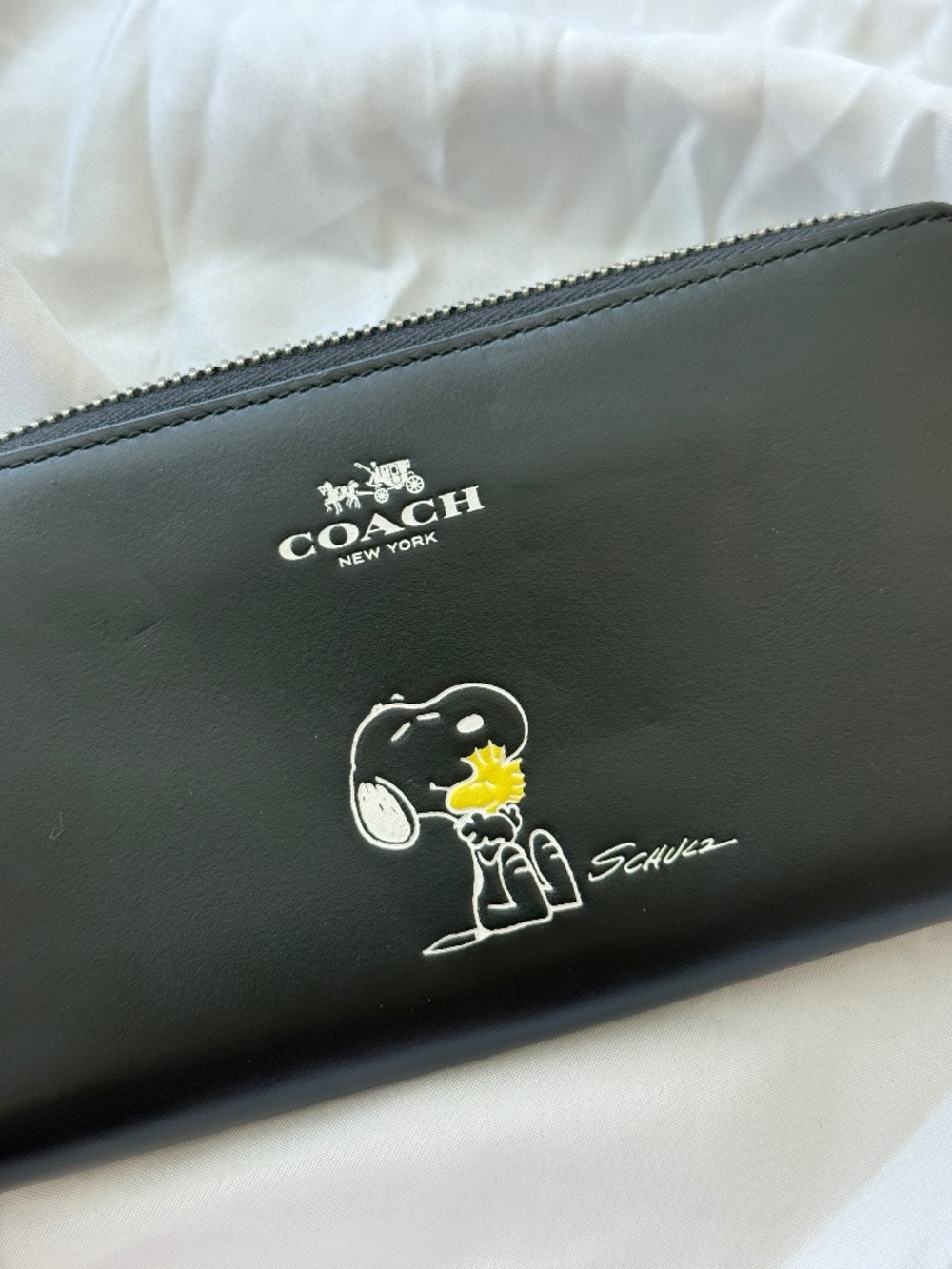 Coach x Peanuts Snoopy Woodstock Black Zip Around Long Wallet